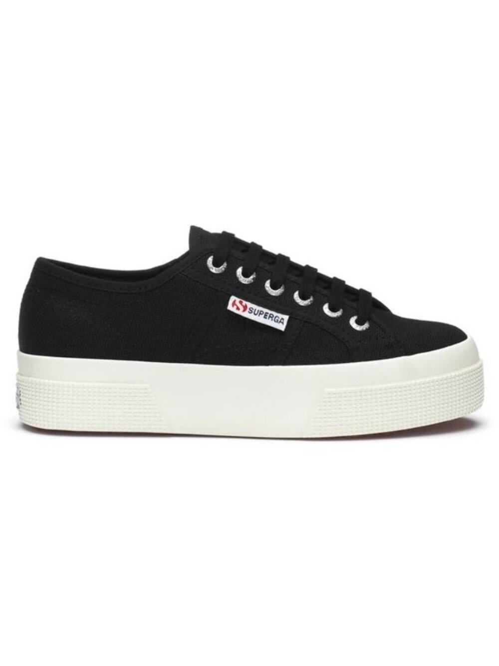 Superga 2740  Platform Sneakers, Black Canvas  Size Women 9.5, Men 8     NEW